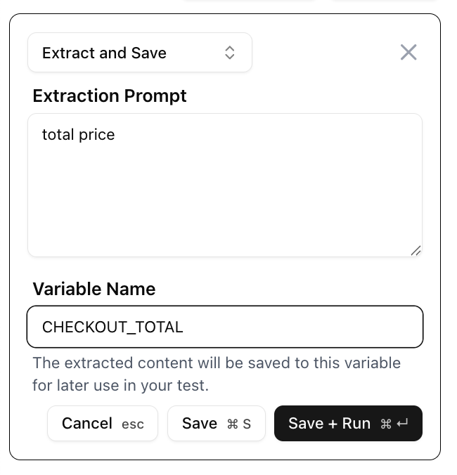 Extract and Save step interface